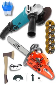 Resim Spech Power Benzinli Ağaç Motoru Zincirli Dal Budama 2,1 HP & Spiral Avuç Içi Kesme Ve Taşlama Makinası 