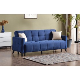 Resim Dublin Kollu Kanepe Modern Tasarım, Konforlu Ve Dayanıklı Yaylı 3 Lü Koltuk Lacivert 