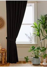 Resim Home Color Home Siyah Petek Kadife Dokulu Fon Perde Düz Dikişli Ekstrafor Büzgü 1.sınıf Kalite Siyah 