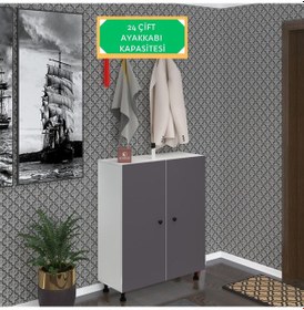 Resim Kenzlife Ayakkabılık Galoş6 Gribyz 53 080 32 Kapaklı 6 Raflı 24 Çift Ayakkabı Kapasitesi Ahşap 