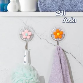 Resim Porsima 084 2 Adet Papatya Desenli Yapışkanlı Banyo Mutfak Askısı 