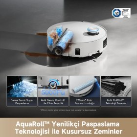 Resim Dreame Aqua 10 Ultra Roller Robot Süpürge Beyaz, 30.000PA Emiş Gücü 