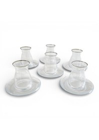 Resim Sudedi Home 6 Kişilik Platin Yaldızlı Çay Bardağı Ve Cam Çay Tabağı Seti Beyaz 