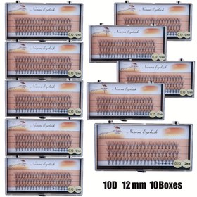 Resim 10 Kutu 10D Sahte Kirpik 0.10mm D Kıvrımlı 8-14mm Karışık Doğal Kirpik Uzatma, Faux Mink Kirpik 60 Küme/1 Kutu Bireysel Kirpik Kümesi 