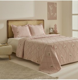 Resim Karaca Home Myra Çift Kişilik Çiçekli Yatak Örtüsü Pudra 