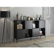 Resim Wood'n Love Satürn Premium 4 Kapaklı Metal Ayaklı Çok Amaçlı Dolap Konsol - Siyah / Siyah 