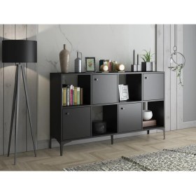 Resim Wood'n Love Satürn Premium 4 Kapaklı Metal Ayaklı Çok Amaçlı Dolap Konsol - Siyah / Siyah 