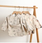 Resim Sones Uzun Kollu Bebek Yumuşak Pu Önlük Su Geçirmez Yıkanabilir Kolay Temizlenebilir Cepli Önlük, Beden: M Yaprak Kiraz 