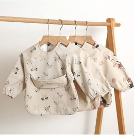 Resim Sones Uzun Kollu Bebek Yumuşak Pu Önlük Su Geçirmez Yıkanabilir Kolay Temizlenebilir Cepli Önlük, Beden: M Yaprak Kiraz 