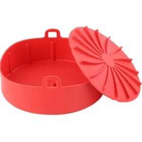 Resim Lyle Yui / Xiaomi / Philips / Kumtel Uyumlu 19cm Silikon Air Fryer Kabı ve Kapağı - Kırmızı (Yurt Dışından) 