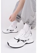 Resim Muggo Melody Kadın Kalın Taban Günlük Leopar Desenli Bağcıklı Sneaker Spor Ayakkabı Beyaz 