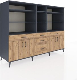 Resim Kronos Dolap 11 Raflı 5 Çekmeceli 4 Kapaklı 220x59x163 Antrasit-ç Antrasit-çam 