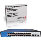 Resim apronx 24 port poe 350w switch 10/100 24 poe + 2 uplink + 1sfp 