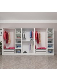 Resim Minar Kale 8 Bölmeli 4 Çekmeceli Giyinme Dolabı Beyaz 210cm 