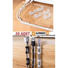 Resim Allproduct TR All Product Kendinden Yapışkanlı Kablo Sabitleyici Klips Seti 20’li – Şeffaf Kablo Düzenleyici, Toplayıcı, Her Yüzeye Uygun, Kolay Montaj 