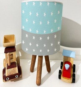 Resim dekomingo Gri Mavi Yıldız Şerit DESENLİ BEBEK VE ÇOCUK ODASI 