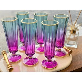 Resim 6 Lı Renkli Yaldızlı Cam Kahve Yanı Su Bardağı Flüt Bardak 150ml 