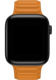 Resim Apple Watch Uyumlu Baklalı Deri Loop Kordon Peel Turuncu - 42 - 44 - 45 - 46 - 49mm M/L 