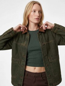 Resim Yıkamalı Klasik Yaka Cep Detaylı Düğmeli Oversize Denim Ceket 