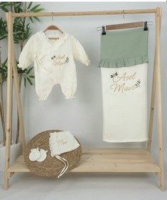 Resim Gros Shop Müslin Yeni Doğan 4katlı Organik %100pamuk Kişiye Özgü Nakışlı Hastane Çıkış Seti Güllü Model-5 Ekru-2 