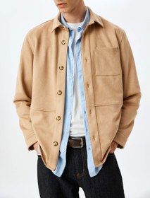 Resim Uzun Kollu Cep Detaylı Düğmeli Suni Süet Gömlek 