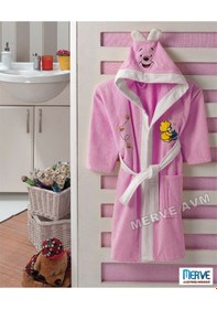 Resim Kapşonlu Pamuk Kız Çocuk Bornozu Pembe (4-5, 6-7, 8-9, 10-11 Yaş) Pembe 