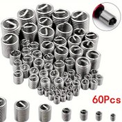 Resim 60 adet 304 Paslanmaz Çelik Spiral Diş Tamir Kiti - M3'ten M12'ye Boyutlar, Metal Diş Dayanıklılığı Artırıcı Dayanıklı Tel Diş İçe Aktarıcılar, Aşınmaya Dirençli, Tam Kapsama, Diş Tamir Aracı 