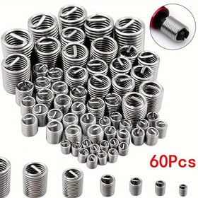 Resim 60 adet 304 Paslanmaz Çelik Spiral Diş Tamir Kiti - M3'ten M12'ye Boyutlar, Metal Diş Dayanıklılığı Artırıcı Dayanıklı Tel Diş İçe Aktarıcılar, Aşınmaya Dirençli, Tam Kapsama, Diş Tamir Aracı 