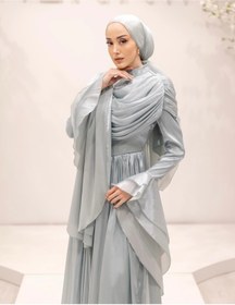 Resim Hürrem Aldinç Mint Minimalist Işıltı: Drape Detaylı Tesettür Abiye 