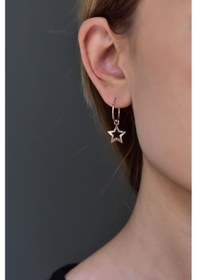 Resim 925 Ayar Gümüş Rose Kaplama Fırfırlı Yıldız Halka ve Top Küpe UVPS300769-3 