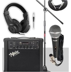 Resim AyrStore MGA 25BK PAK Elektro Gitar Amfisi 25 Watt USB Bluetooth ve Şarjlı (Amfi Mikrofon Stand 