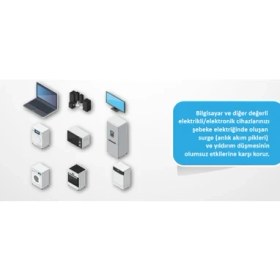 Resim Dotvolt İkili Akım Korumalı Priz Beyaz Anahtarlı Surge Hunter 1050 Joule 