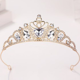 Resim Kalp Şeklinde Merkez ve Kemerli - Vurgulu Bantlı Zarif Taşlarla Süslenmiş Tacı Prenses Baş Aksesuarı, Düğünler için Mükemmel: Rahat & Dayanıklı İzgara Alaşım 