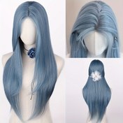 Resim Sentetik Cosplay Peruk - 4*4 El Dokuma Dantel Peruk, Uzun Sis Mavi Dalgalı - Kadınlar İçin Isı Lif Saç - Gül Ağı Kapağı - 150% Yoğunluk - Tüm Etnik Gruplar İçin Uygun, Cadılar Bayramı, Noel, Tatil Partileri vb. İçin Mükemmel 