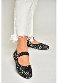 Resim Fox Shoes U725675504 Siyah/gümüş Kumaş Pullu Kadın Babet Siyah/gümüş-kumaş Siyah - Gümüş 