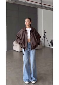 Resim Prifaldi Pb Oversize Bomber Deri Ceket Kahverengı 