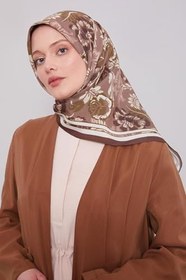 Resim Acı Kahve Gül Desen Aura Eşarp 