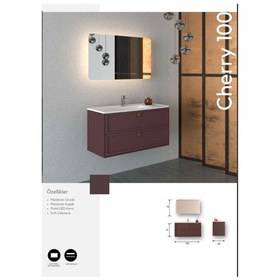 Resim Evros Cherry 100 Cm Banyo Dolabı Bordo 