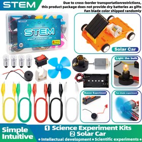 Resim STEM Eğitici Bilim Deney Projesi Motor Güneş Paneli Kiti - Küçük Ampul, Pil Kutusu, Işık Tutucu ve Anahtarlı Çok Fonksiyonlu Taban Plakası, Köpekbalığı Klipsli Motor ve Buzzer ile PP Saklama Kutuları 