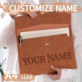 Resim Kişiselleştirilmiş A4 Dosya Klasörü - Özel Kazınmış İsim, Manyetik Kapatma, Su Geçirmez, Büyük Kapasiteli Belge Düzenleyici Ofis, Okul veya Hediye İçin (Kahverengi) 
