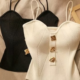 Resim 2 adet Şık Kadın Örme Tüp Üstleri - Faux Düğme Detayları, V-Yaka, Mock Yaka Kombinezondan, Siyah ve Beyaz Renklerde, Dış Giyim veya Katlama için Mükemmel, Yetişkin Moda, Düz Renk, 100g/m² Kumaş Ağırlığı 