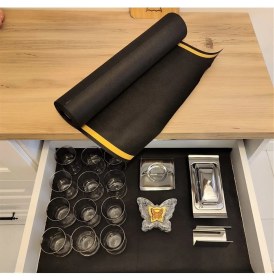 Resim Tekno Trust Yapışabilir Çekmece Düzenleyici / Raf Örtüsü Kaymaz Siyah Antiyel Kumaş 9mt Kendin Kes 