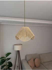 Resim Wavy Avize - Krem Hasır El Yapımı Bohem Asimetrik Şekilli Rustik Avize Çok Renkli 