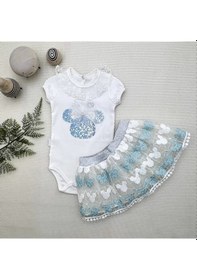 Resim Pekminibebe 1-2-3 Yaş Payetli Mickey Nakışlı Kısa Kollu Brode Etekli 2li Kız Bebek Takımı Turkuaz 