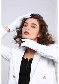 Resim Kadın Hakiki Deri Beyaz Eldiven Beyaz 