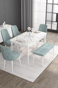 Resim Canisa Noa Serisi 80x132 Mdf Açılabilir Beyaz Mermer Desen Masa Takımı 4 Su Yeşili Sandalye Ve 1 Bench 