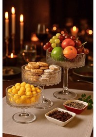 Resim 3 Boy El Yapımı Ayaklı Sunum Kasesi - Meyvelik, Çerezlik Ve Salata Kasesi Cam Sunumluk Şeffaf 