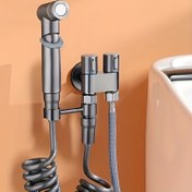 Resim WC Banyo Tuvalet ve Küvet Musluk Seti, Gri Gizli Küvet Aksesuarları ile Pirinç Şattaf Basınçlı Sprey Tabancası 