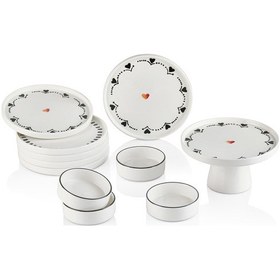 Resim Premium 11 Parça Black Hearts Ayaklı Sunum Standlı Kahvaltı Takımı - Handmade Kalpli Kahvaltı Takımı Siyah Beyaz 