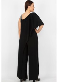 Resim Kadın Büyük Beden Siyah Payet Ve Fermuar Detaylı Tulum 65n37442-siyah Siyah 